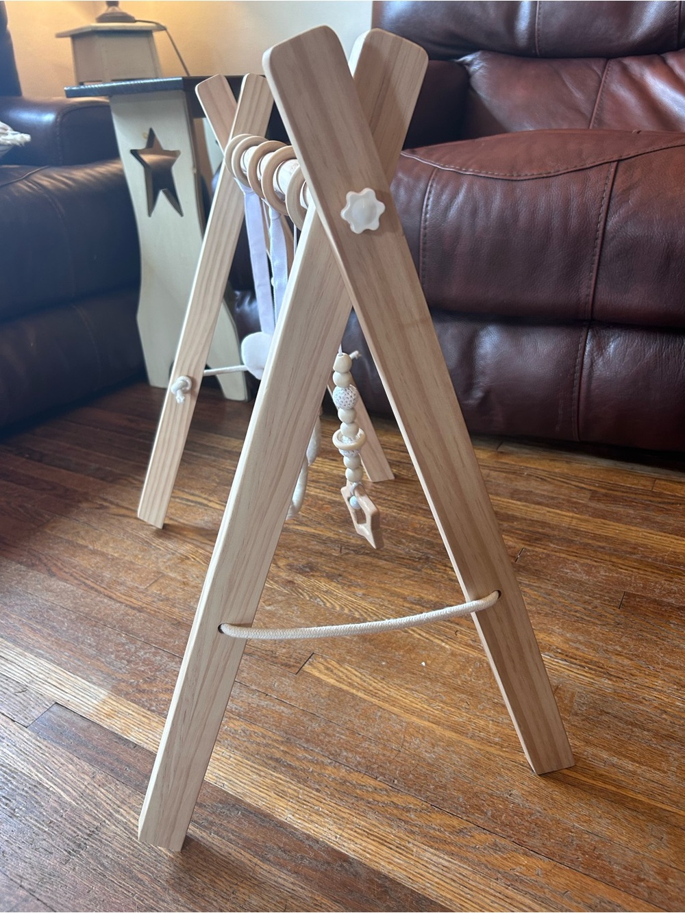 Wooden Baby Play Gym with Hanging Toys - Natural - Picture 6 of 7